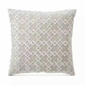Hotel Collection Geometric Embroidered 100% Linen 22" Decorative Pillow - White